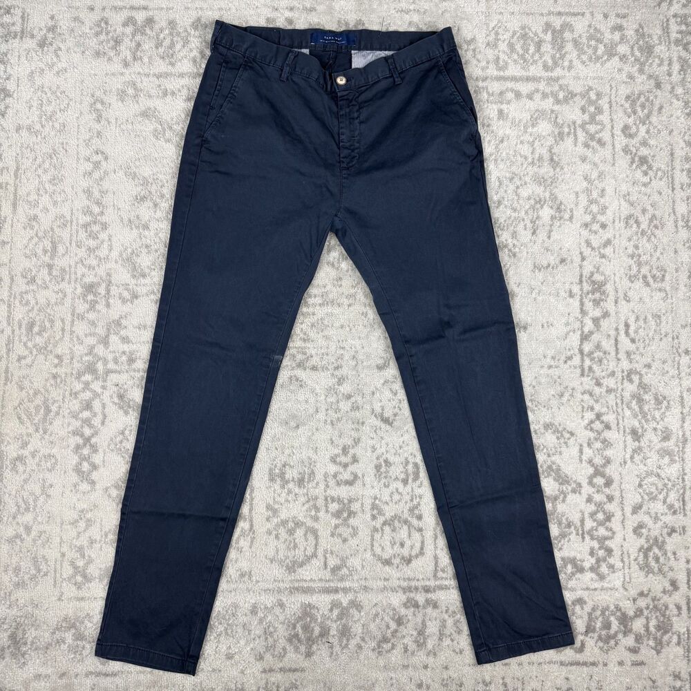 Zara Pants Mens Trousers Flat Front Business Casual Chino Navy Blue Size 32